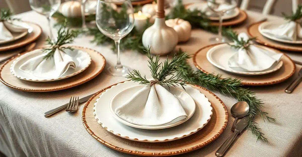 Rustic White Chargers with Fresh Evergreen