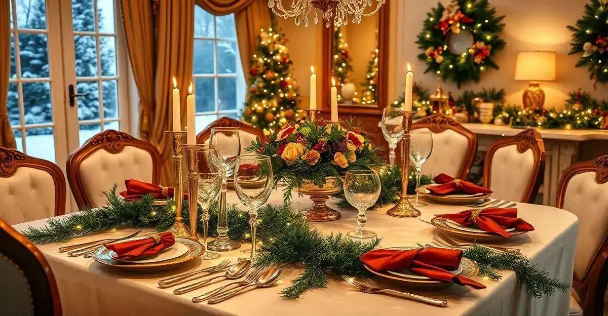 Elegant Christmas Dining Room with Gold-Trimmed China and Garlands