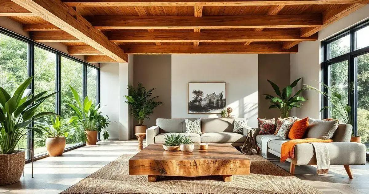 Wooden beams with modern minimalist furniture