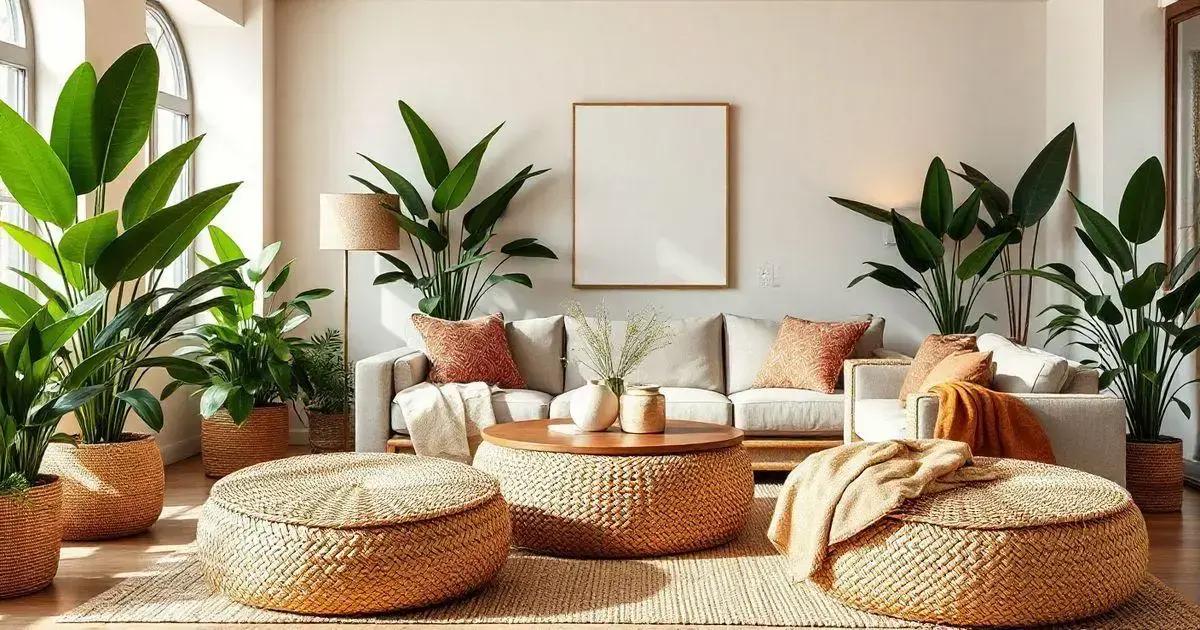 Woven rattan or seagrass poufs